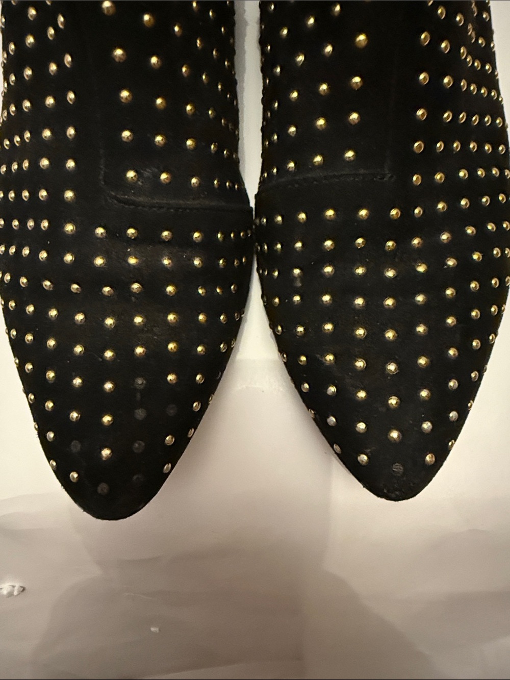 Shoe Dazzle Black Suede Ankle Boots with Gold Studs - Picture 2 of 5